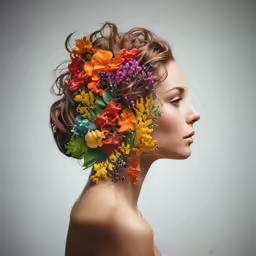 a women wearing an art work of flowers in her hair