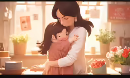 a woman with her baby hug a baby girl