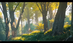a photo of a wooded area with yellow and green flowers