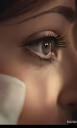 close up of a woman with long lashes looking to her left