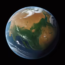 the earth is shown with the green and brown land in it