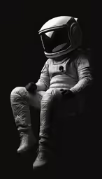 an astronaut sitting on the ground with his feet spread out