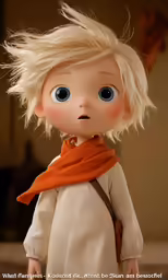 a doll with blonde hair has blue eyes