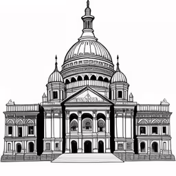 the front of a cathedral with domes on top of it,a drawing of a dome building with a clock