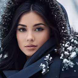 the woman is wearing snow flakes while outside