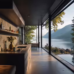 a view of the lake from the inside of a house