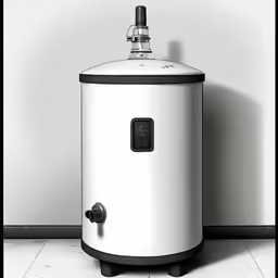 a small white and black water heater against a wall