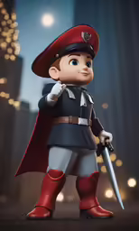 toy man in red and gray uniform holding sword