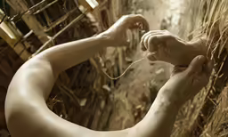 a woman that is touching the end of a thread