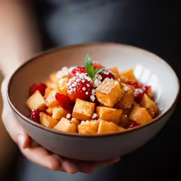 a plate of dessert that has fruit in it