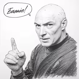 a drawing of a person pointing at the camera