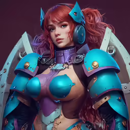 a woman in an armor outfit holding a sword