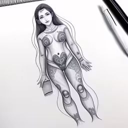a girl in tight clothes and stockings drawn on paper with scissors,drawing on paper of woman