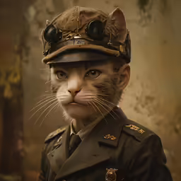 a close up of a cat wearing a uniform
