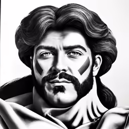 the face of jesus with a cross painted on his forehead