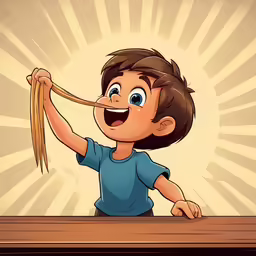 an illustration of a cartoon boy holding spaghetti