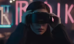 the woman is holding up her glasses to their forehead