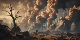 an image of a huge forest with smoke and brown