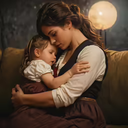 a woman holding her toddler girl, while looking down