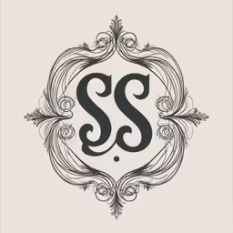 a black and white monogrammed frame with the letter s in it