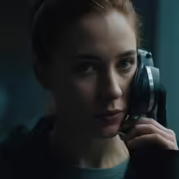 a woman on the phone in the middle of a room