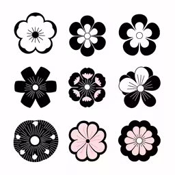 the symbols in a flower arrangement, including four petals,a flower icon set with different shapes and sizes