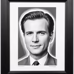 a black and white photograph of a person in a suit