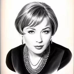 an image of a woman with a black top and necklace