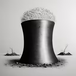 the surreal image shows three pots on top of each other