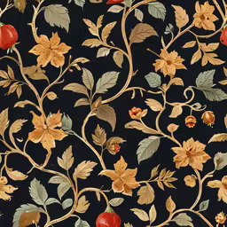 a black, green and gold flower and leaf pattern