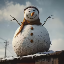 a snowman stands on top of an empty box