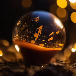 a glass ball with musical notes on it