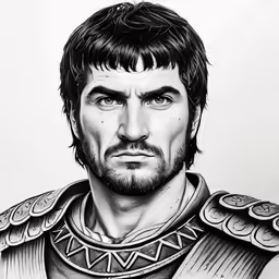 a drawing of an adult man in armor