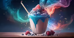 a drink with blue and pink fillings on it