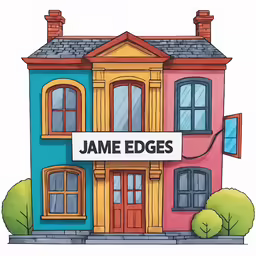 a drawing of a building with a sign on the front