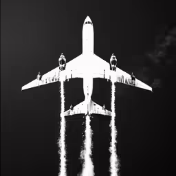a jetliner flying through the air at night