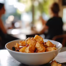 a white bowl filled with cereal sitting on a table