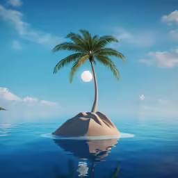 a palm tree is standing in the middle of a sea