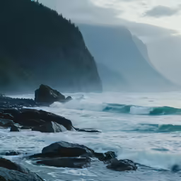 several rocks with surf going into the ocean