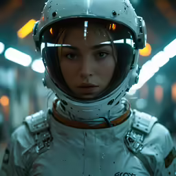 a woman wearing an astronaut suit and helmet