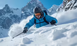 a snow skier is going down the mountain slope