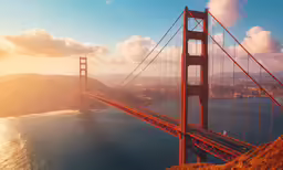 a view of the golden gate bridge from atop a hill