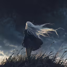 there is a woman that is in the tall grass