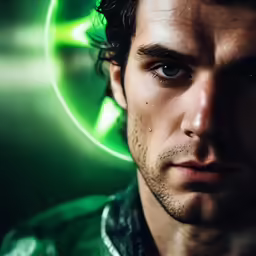 a man looks at the camera while wearing a green leather jacket