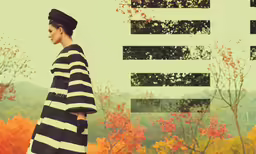 woman in black and white striped outfit walking along trees