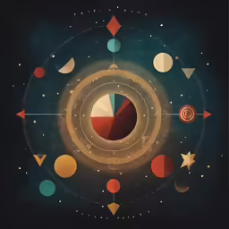 an illustration of the inner workings of a sphere with many circles and stars around it