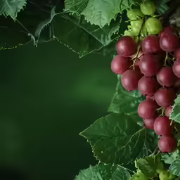 a bunch of red grapes are hanging on green leaves