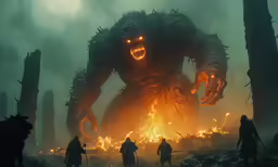 the giant monster in the middle of a dark forest