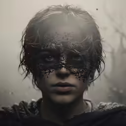 a man wearing a black mask is in the fog