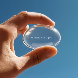 a clear clear glass sphere with words written inside it